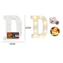 LETTERA D LUMINOSA CON LUCI LED A BATTERIA DECORAZIONI PER LA CASA DIM. 22 CM