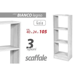 LIBRERIA 3 RIPIANI SCAFFALE 105X40X24CM MENSOLE IN LEGNO BIANCO MODERNO 768934
