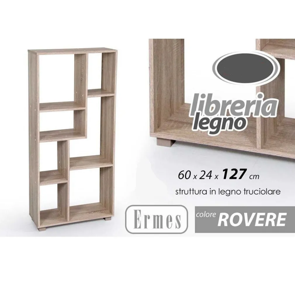 LIBRERIA DESIGN MODERNA SCAFFALE 7 RIPIANI ROVERE CASA UFFICI 127X60X24CM 750878