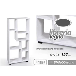 LIBRERIA H127X60X24 CM RIPIANI IN LEGNO BIANCO STRIATO MOBILE SCAFFALE 750892