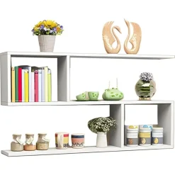 LIBRERIA MENSOLA DA PARETE SOSPESA IN LEGNO CON 4 SCOMPARTI MOBILETTO PORTAOGGETTI CAMERA