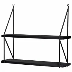 LIBRERIA MENSOLE SCAFFALE PARETE DESIGN MODERNA LEGNO METALLO 2 RIPIANI NERO