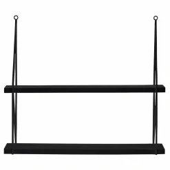 LIBRERIA MENSOLE SCAFFALE PARETE DESIGN MODERNA LEGNO METALLO 2 RIPIANI NERO