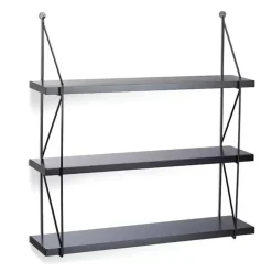 LIBRERIA MENSOLE SCAFFALE PARETE DESIGN MODERNA LEGNO METALLO 3 RIPIANI NERO