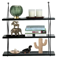 LIBRERIA MENSOLE SCAFFALE PARETE DESIGN MODERNA LEGNO METALLO 3 RIPIANI NERO