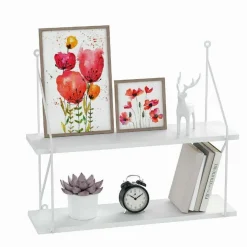 LIBRERIA MENSOLE SCAFFALE PARETE DESIGN MODERNA LEGNO METALLO 2 RIPIANI BIANCO