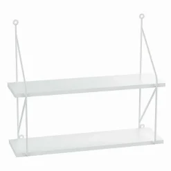 LIBRERIA MENSOLE SCAFFALE PARETE DESIGN MODERNA LEGNO METALLO 2 RIPIANI BIANCO