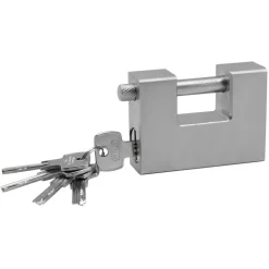 LUCCHETTO CORAZZATO IN ACCIAIO TEMPRATO ANTISCASSO CATENACCIO PER SERRANDE 84MM