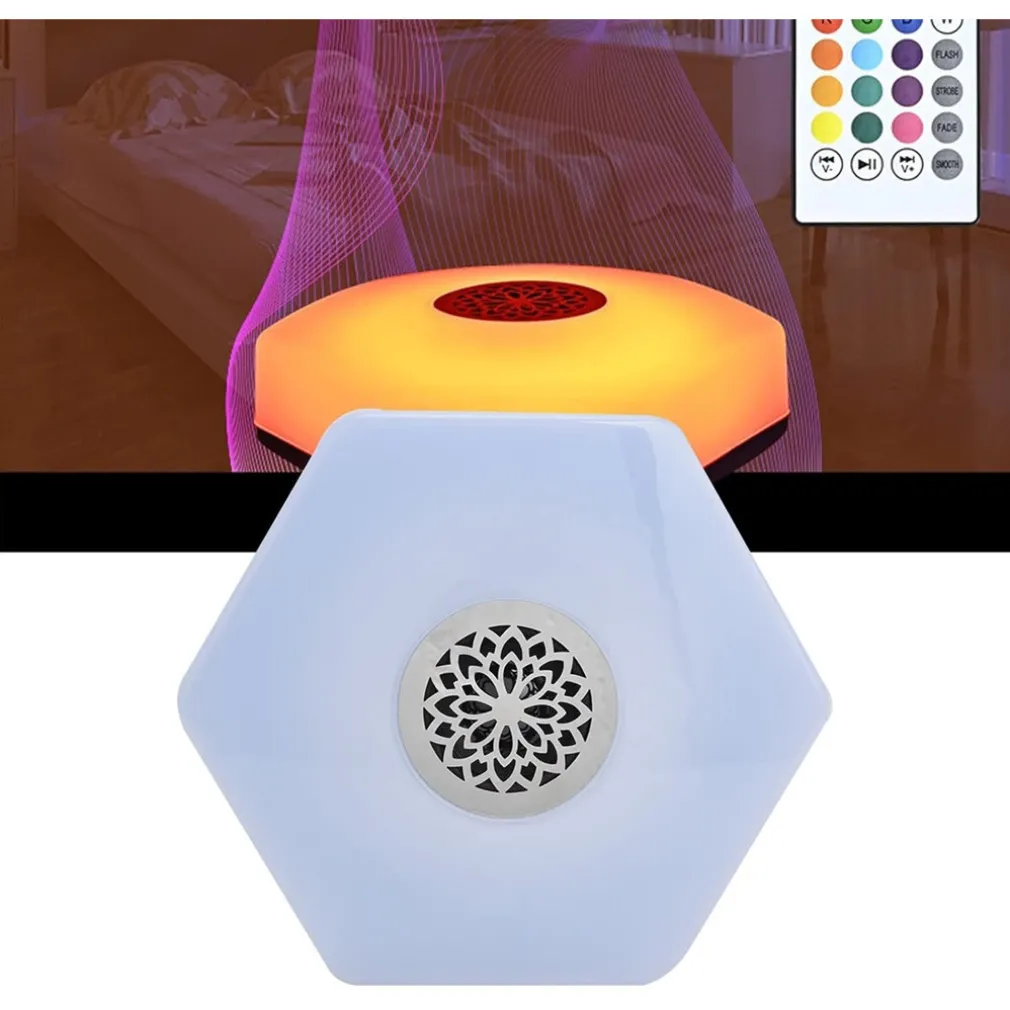 LUCE E27 LED BLUETOOTH ALTOPARLANTE FORMA DISCO VOLANTE COLORATO RGBW TELECOMANDO