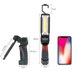 LUCE LAVORO LED RICARICABILE USB TORCIA ATTACCO MAGNETICO 5 MODALITÀ ANTISCIVOLO