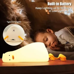 LUCE NOTTURNA FORMA ANATRA SDRAIATA IN SILICONE LAMPADA RICARICABILE USB A LED TOUCH