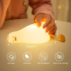 LUCE NOTTURNA FORMA ANATRA SDRAIATA IN SILICONE LAMPADA RICARICABILE USB A LED TOUCH