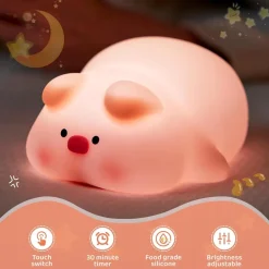 LUCE NOTTURNA FORMA MAIALE PER BAMBINI IN SILICONE DIMMERABILE LAMPADA RICARICABILE