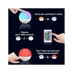 LUCE NOTTURNA LED RGB TELECOMANDO BATTERIA RICARICABILE 1.8 WATT DC5V CY-PG01