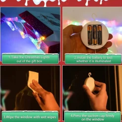 LUCI DI NATALE A BATTERIA CON VENTOSA TENDA LUMINOSA X VETRO FINESTRA MULTICOLOR