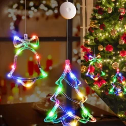 LUCI DI NATALE A BATTERIA CON VENTOSA TENDA LUMINOSA X VETRO FINESTRA MULTICOLOR