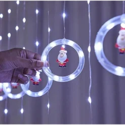 LUCI NATALIZIE 3D 3MT TENDA USB INTERNI RGB ANELLI CON FIGURA NATALE DECORAZIONE