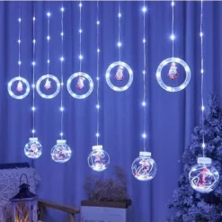 LUCI NATALIZIE 3D 3MT TENDA USB INTERNI RGB ANELLI CON FIGURA NATALE DECORAZIONE