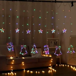 LUCI TENDE LED 12 LAMPADE CAMPANE ALBERI NATALE DECORAZIONI A CORRENTE MULTICOLORE