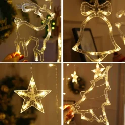 LUCI TENDE LED 12 LAMPADE CAMPANE ALBERI NATALE DECORAZIONI A CORRENTE BIANCO CALDO