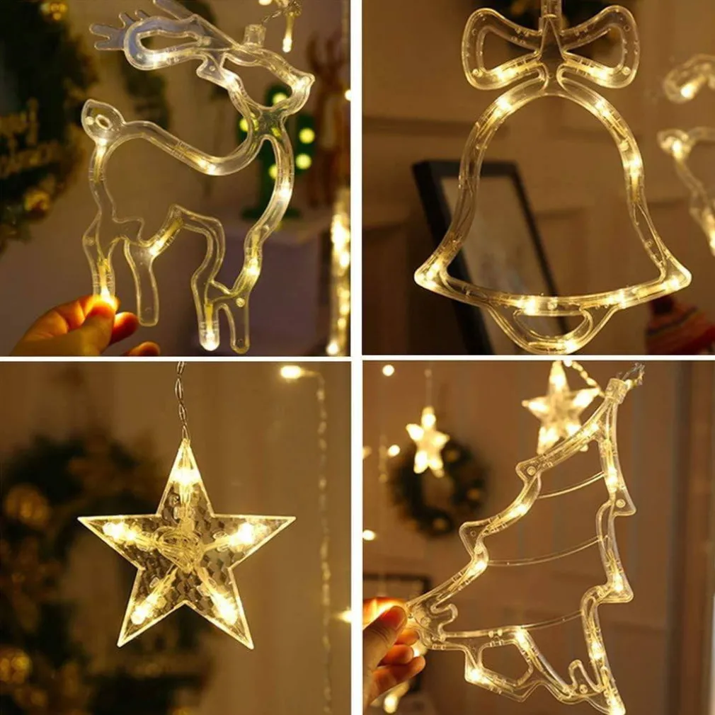 LUCI TENDE LED 12 LAMPADE CAMPANE ALBERI NATALE DECORAZIONI A CORRENTE BIANCO CALDO