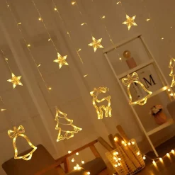 LUCI TENDE LED 12 LAMPADE CAMPANE ALBERI NATALE DECORAZIONI A CORRENTE BIANCO CALDO