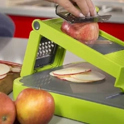 MANDOLINA TAGLIERE 6 IN 1 CON LAME ULTRA RESISTENTI DESIGN COMPATTO VERDE GRIGIO CUCINA