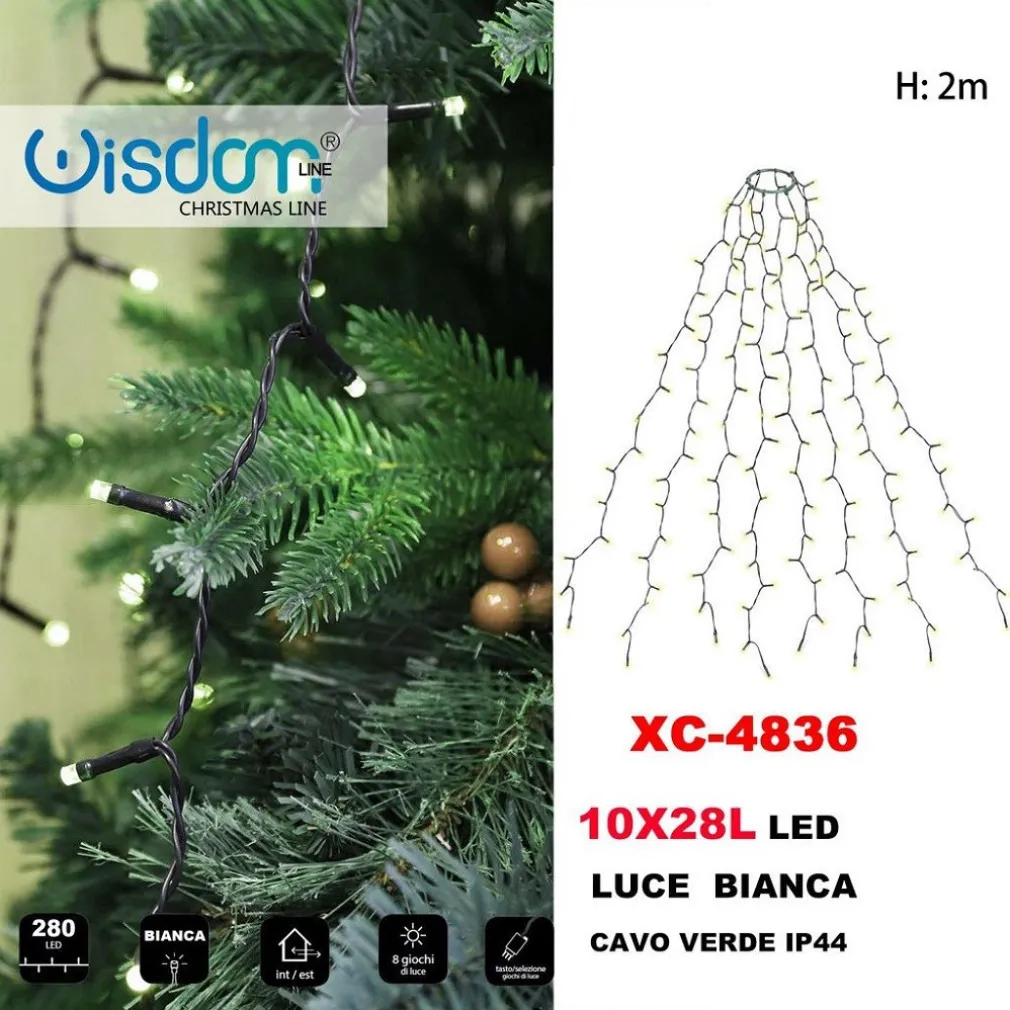 MANTELLO CATENA LUMINOSA 280 LED 10X28 LUCI IP44 LUCE BIANCA CAVO VERDE XC-4836