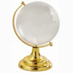 MAPPAMONDO IN VETRO LUCIDO SATINATO BASE COLORE ORO H.7CM BOMBONIERA DECORAZIONE