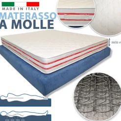 MATERASSO A MOLLE BONNEL ALTO 22 CM LOSANGATO JACQUAD ANTI ACARO ANALLERGICO