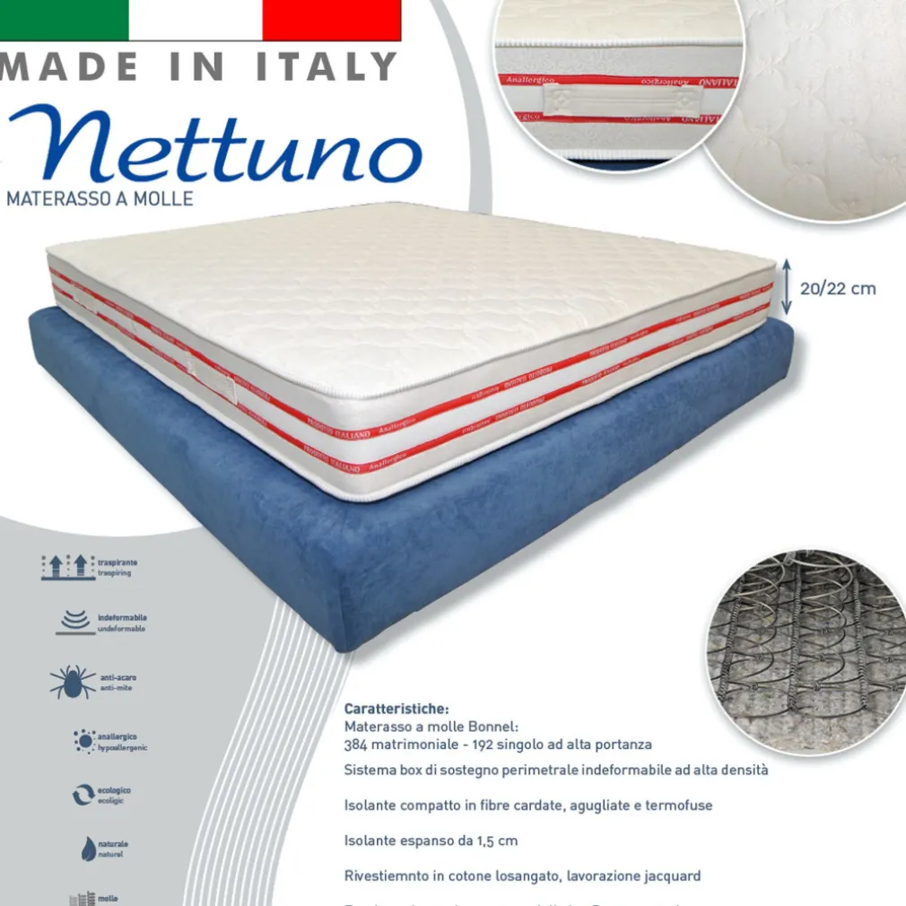 MATERASSO SINGOLO 80X190 ALTO 22CM A MOLLE BONNEL ORTOPEDICO ANTIACARO ANATOMICO