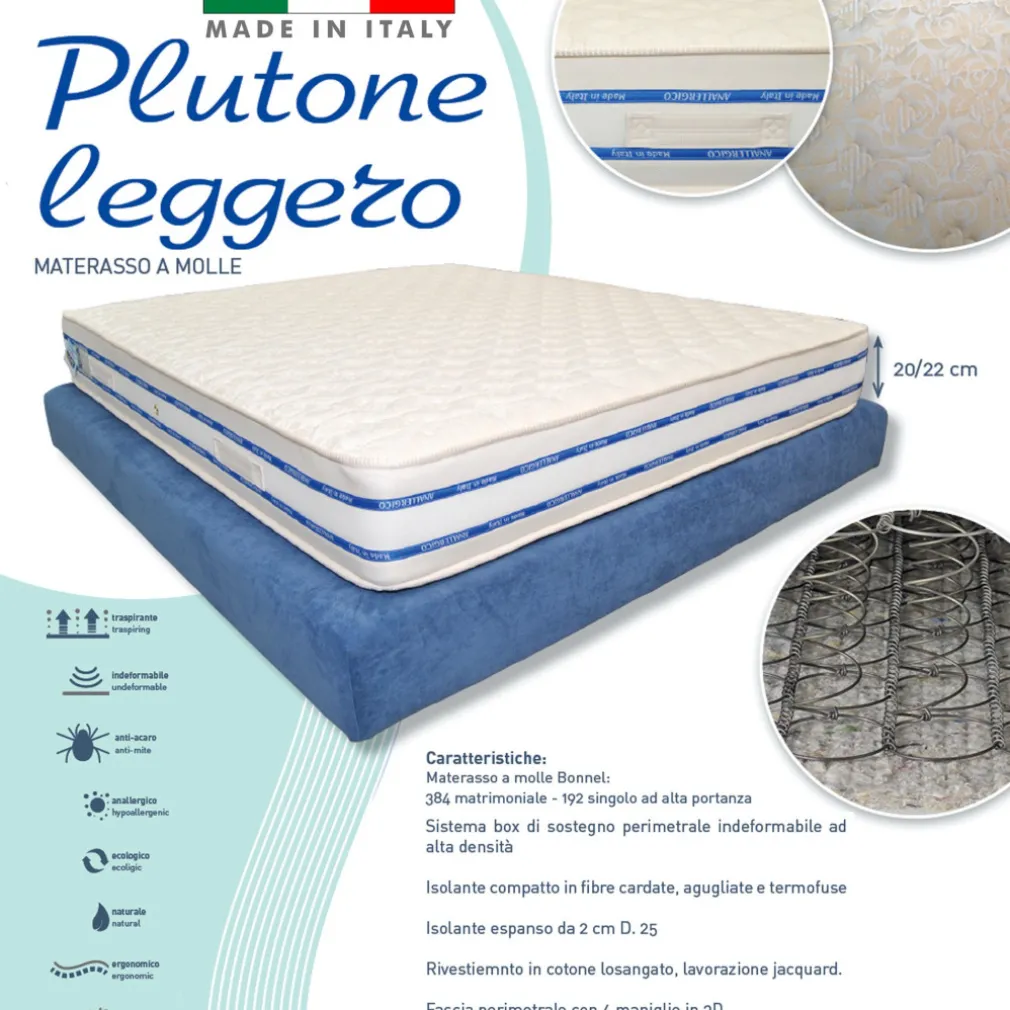 MATERASSO SINGOLO 80X190 ALTO 22 CM A MOLLE ORTOPEDICO ANALLERGICO ANTIACARO