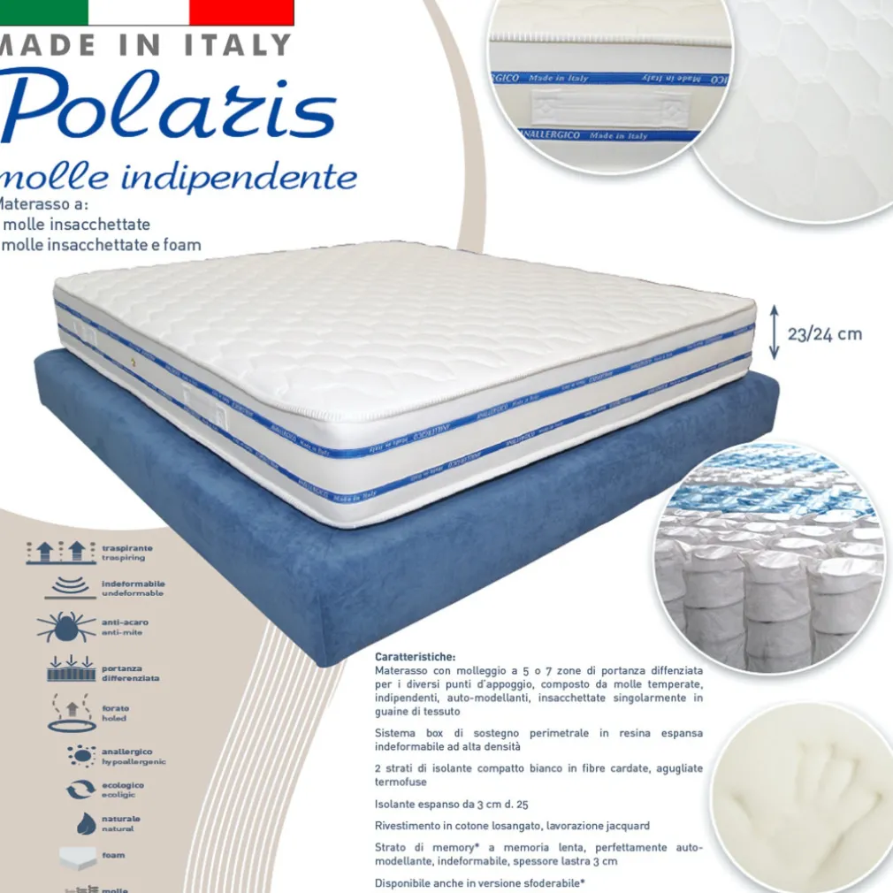 MATERASSO SINGOLO 80X190 ALTO 24 CM MOLLE INSACCHETTATE E MEMORY FOAM ORTOPEDICO
