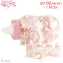 MAXI BIBERON PORTA CONFETTI ROSA IDEA NASCITA 30 PEZZI BABY +1 MAXI BATTESIMO