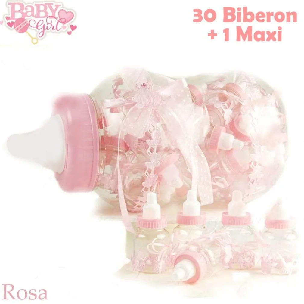 MAXI BIBERON PORTA CONFETTI ROSA IDEA NASCITA 30 PEZZI BABY +1 MAXI BATTESIMO