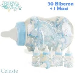 MAXI BIBERON PORTA CONFETTI CELESTE IDEA NASCITA 30 PEZZI BABY +1 MAXI BATTESIMO