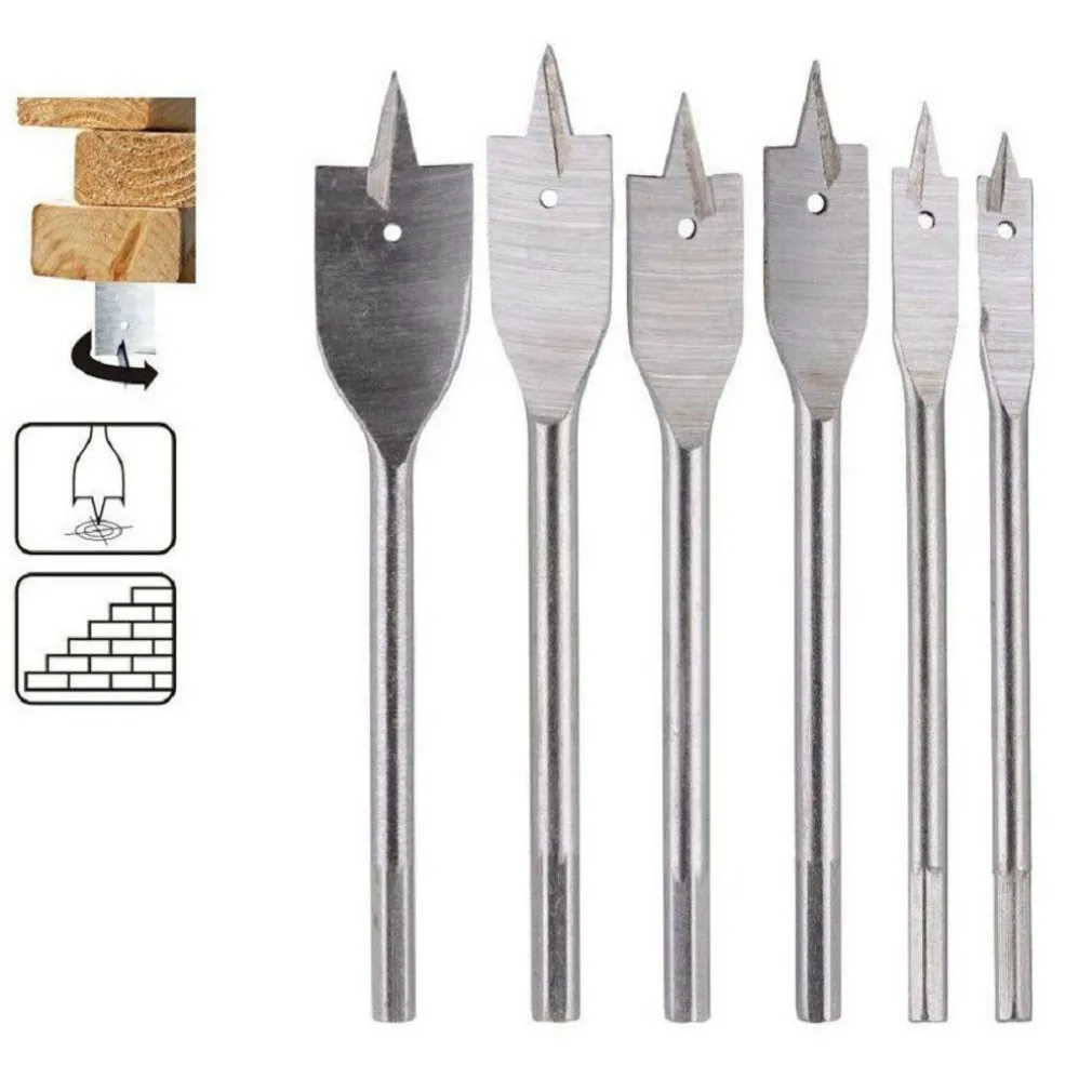 MECCHIE A TESTA PIATTA PER LEGNO 6 PEZZI PUNTE FRESE PER TRAPANO 92087