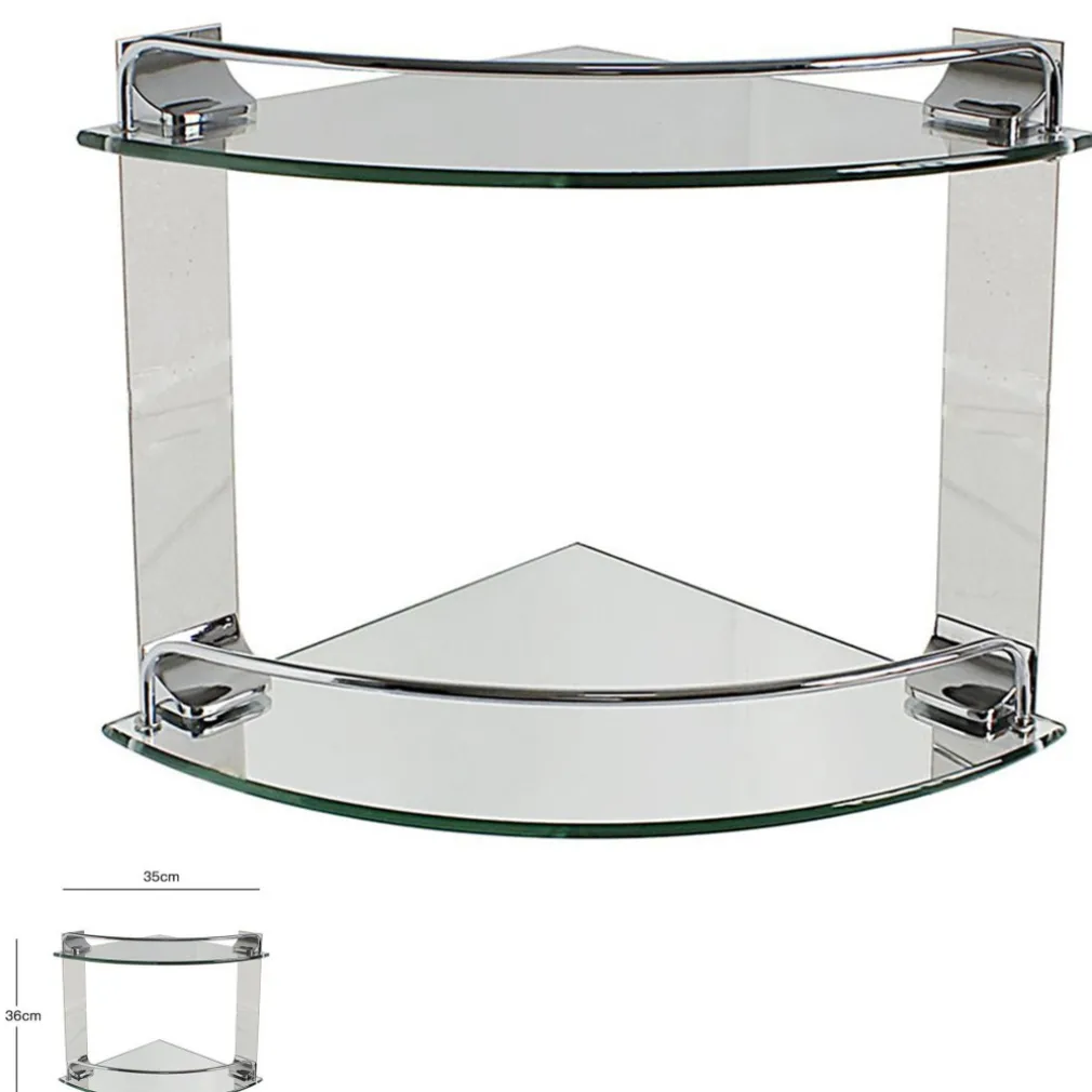 MENSOLA AD ANGOLO DOPPIA PER BAGNO ANGOLIERA A 2 RIPIANI IN VETRO ARREDO 52910