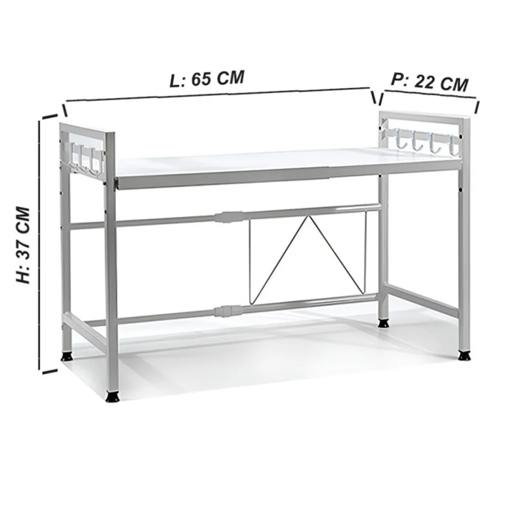 MENSOLA ALLUNGAILE DA 40-65CM SALVASPAZIO CON 8 GANCI PER APPENDERE UTENSILI ARREDO CASA