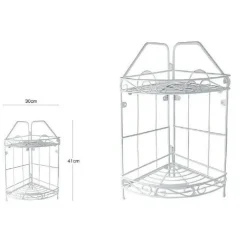 MENSOLA ANGOLARE ANGOLIERA 2 RIPIANI PORTA OGGETTI BAGNO METALLO BIANCO 52527