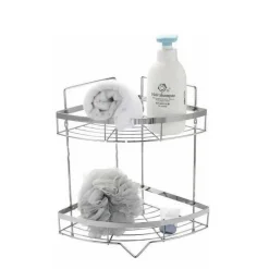 MENSOLA ANGOLARE DOCCIA A 2 LIVELLI RIPIANI IN METALLO DA APPENDERE A MURO 59680