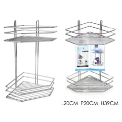 MENSOLA ANGOLARE SCAFFALE 2 RIPIANI ORGANIZZATORE BAGNO PORTASAPONE DOCCIA IN METALLO