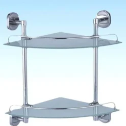 MENSOLA DA BAGNO ANGOLARE A 2 LIVELLI RIPIANI METALLO VETRO ARREDO CASA