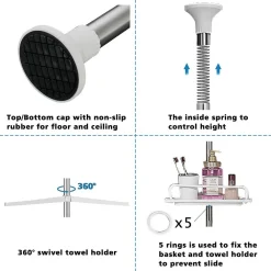 MENSOLA DOCCIA ANGOLARE TELESCOPICO BAGNO 4 RIPIANI 1 PORTASCIUGAMANI 95-305CM BIANCO