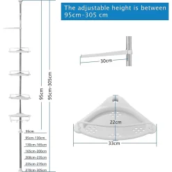 MENSOLA DOCCIA ANGOLARE TELESCOPICO BAGNO 4 RIPIANI 1 PORTASCIUGAMANI 95-305CM BIANCO