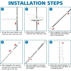 MENSOLA DOCCIA ANGOLARE TELESCOPICO BAGNO 4 RIPIANI 1 PORTASCIUGAMANI 95-305CM BIANCO