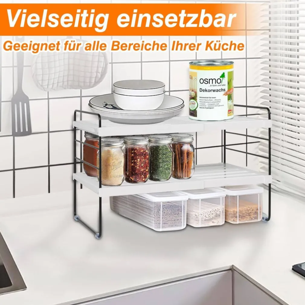 MENSOLA ESTENDIBILE ORGANIZER DA CUCINA PORTASPEZIE SCAFFALE A 3 RIPIANI MULTIUS