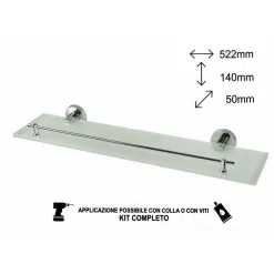 MENSOLA IN ACCIAIO VETRO DA MURO FISSAGGIO VITI COLLA MASTICE ARREDO BAGNO 52196