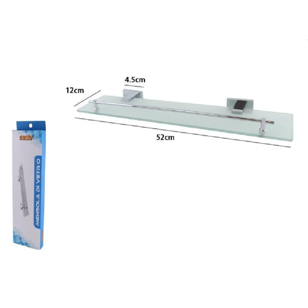 MENSOLA IN VETRO BAGNO CON REGGIMENSOLA ACCIAIO PORTAOGGETTI DOCCIA PARETE 87221