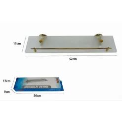 MENSOLA IN VETRO SATINATO BAGNO CON REGGIMENSOLA ACCIAIO CROMATO MURO ORO 59430